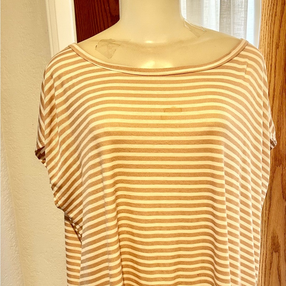 Tart Tan and White Striped Short Sleeve tunic Top